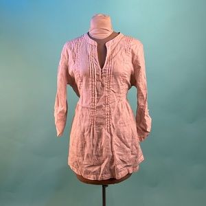 Saint Tropez west - Linen mandarin collar light pink embroidered tunic xl